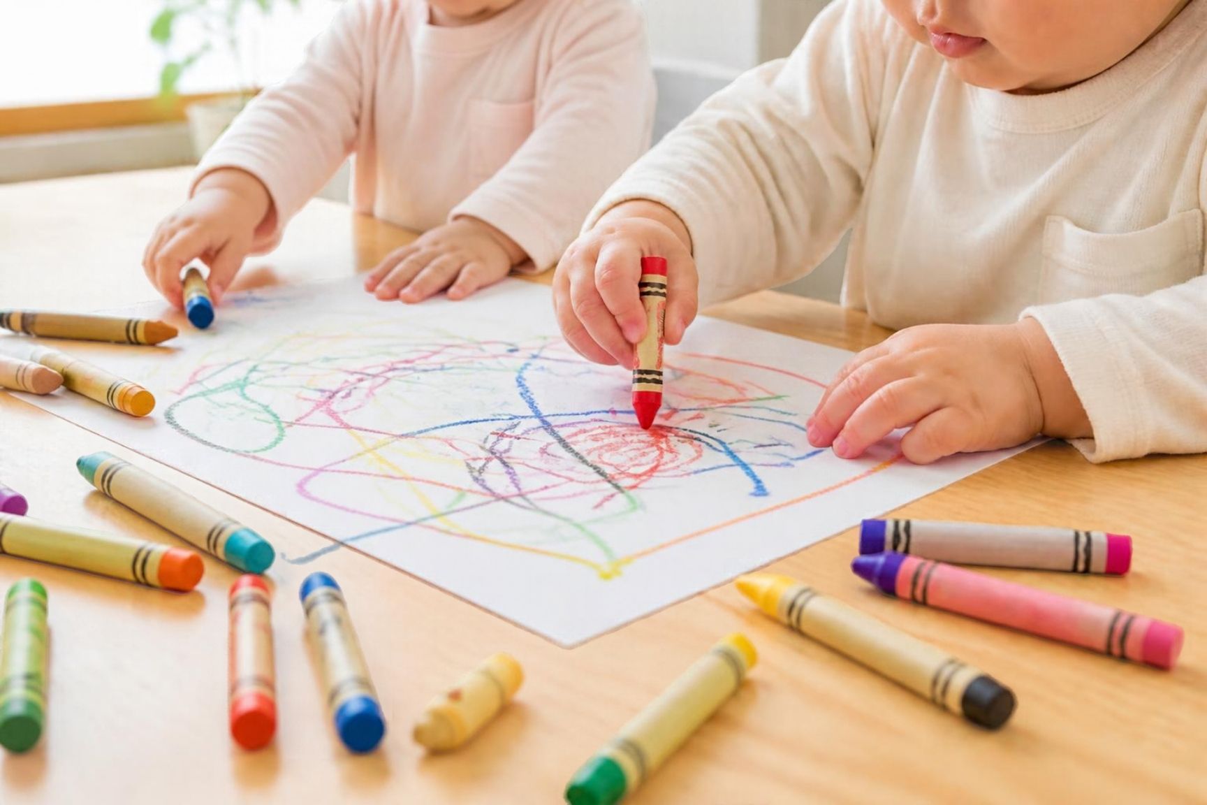 クレヨンでお絵かきをする子どもの手元