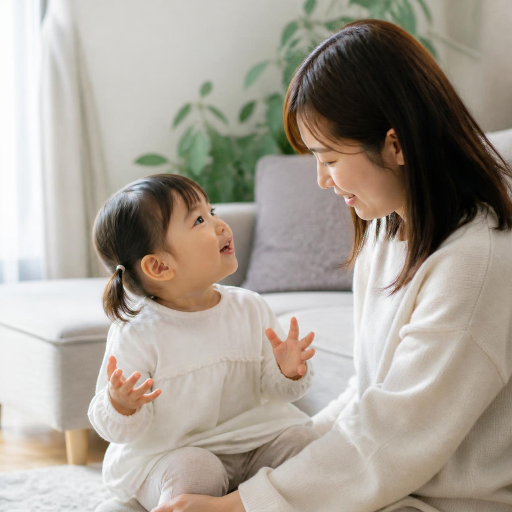 ママに話しかける女の子