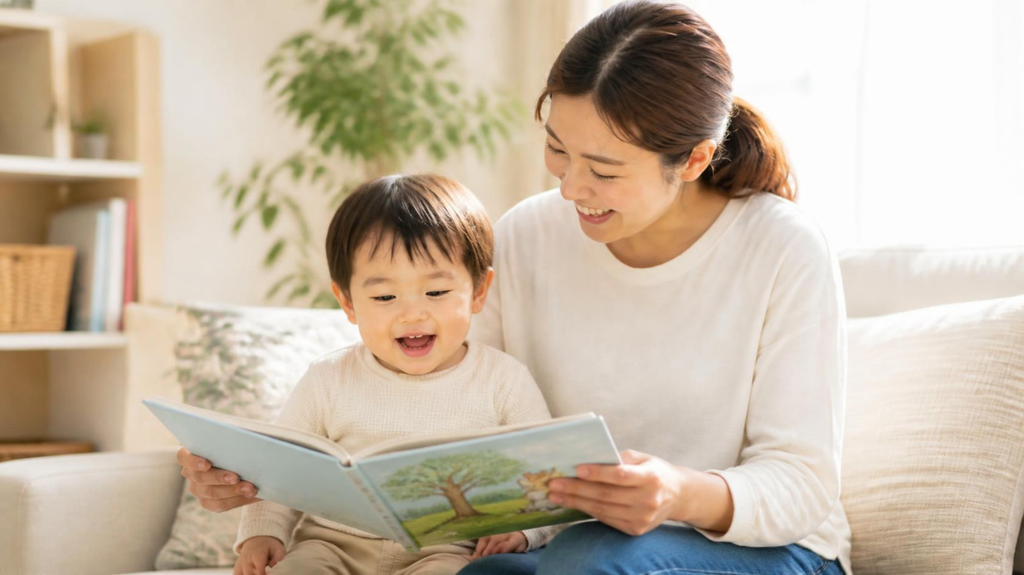 お母さんと子供が絵本を読む
